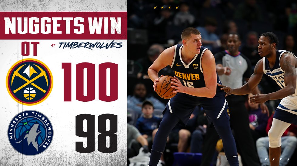  约基奇统治攻防两端，掘金加时险胜森林狼迎五连胜